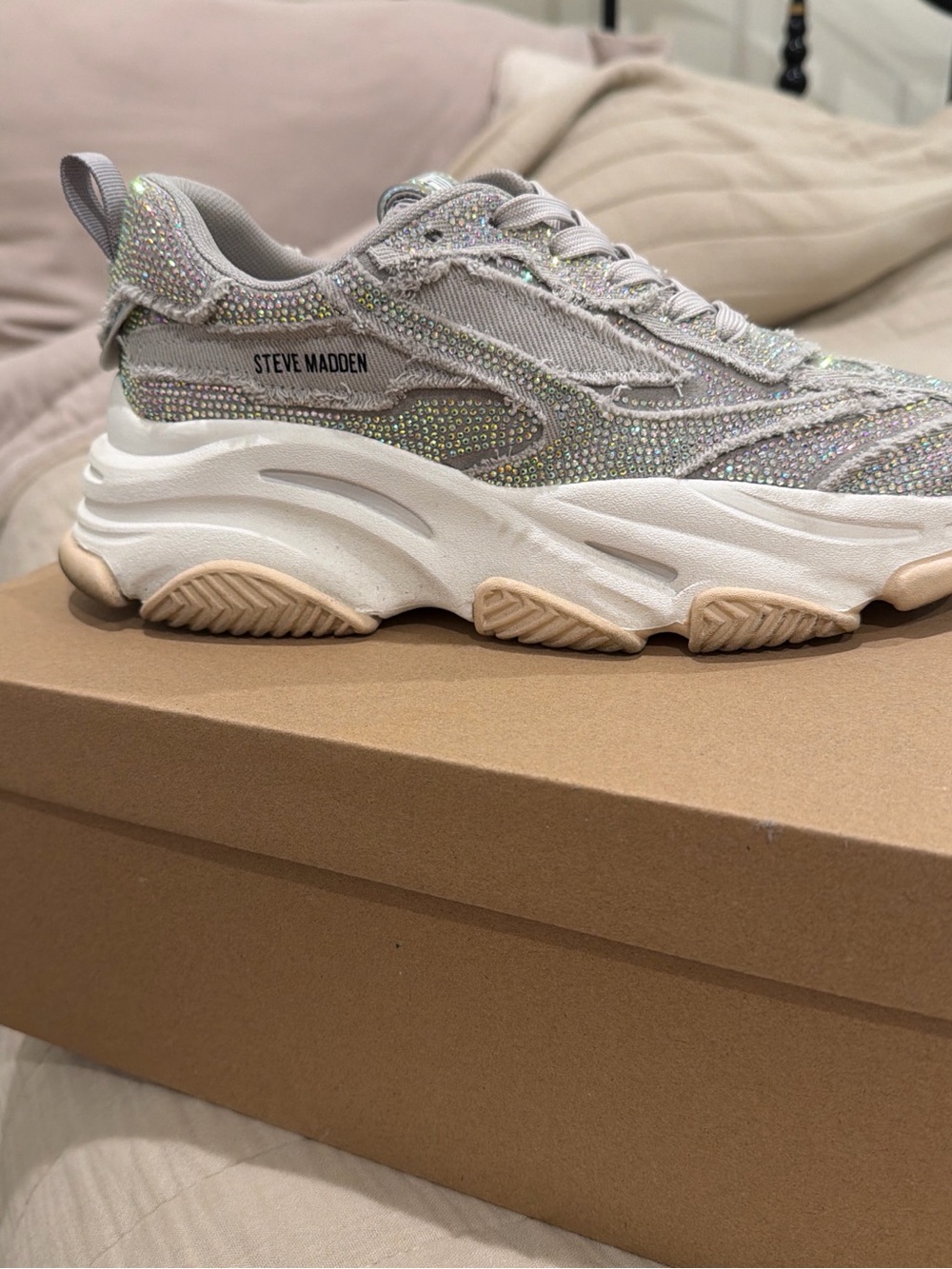 Steve Madden Iridescent Crystal Embellished Platform Sneakers - Silver - Picture 4 of 4